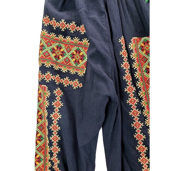 Ukrainian Traditional Blouse XXL Navy Colorful Geometric CrossStitch Embroidery - Picture 9 of 11